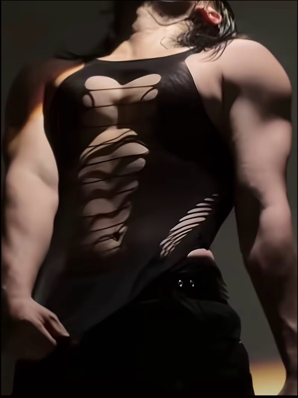 Black Men's Distressed Muscle Tank Top